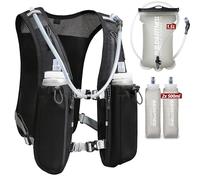 Running Hydration Vest for Women and Men. Reflective, 8 Pocket, Quick dry, Water-Resistant, Breathable, Adjustable. Vest + 1.5L Bladder + 2x Soft Flasks. Run, Hiking, Cycling, Trails, Marathons