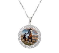 Running in Field Wild Horses Multicolored Diamond Necklace Dainty Round Pendants Jewelry for Women Silver-style