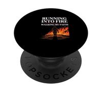 Running Into Fire Walking by Faith Firefighter PopSockets Adhesive PopGrip