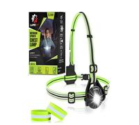 Running Light for Runners - Chest LED Lamp Run Light - 90° Adjustable Beam Angle, 500 Lumen 360 Degree Reflective Band, USB Rechargeable - Front Body Torch Rear Safety Warning (Green)