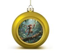 Running Monkey Christmas Ball Ornaments - Golden Shatterproof Plastic Vintage Rustic Xmas Tree Decorations Pendant for Family Holiday Wedding Party Xmas Hanging Decoration