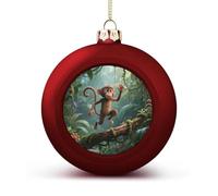 Running Monkey Christmas Ball Ornaments - Red Shatterproof Plastic Vintage Rustic Xmas Tree Decorations Pendant for Family Holiday Wedding Party Xmas Hanging Decoration