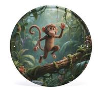 Running Monkey Circular Iron Wall Art 11.8 Inch Vintage Tin Sign Round Metal Decor for Home, Bar, Bathroom Wall Decor, Retro Industrial Wall Hanging Art