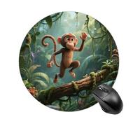 Running Monkey Mouse Pad Round Laptop Mouse Mat Cute Computer Mousepad Keyboard Pad Non-Slip Desk Pads for Gaming Office Work Home