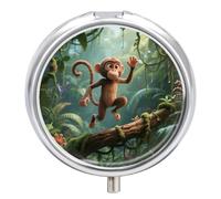 Running Monkey Pill Box 3-Compartment Travel Pill Organizer Portable Round Medicine Case with Mirror Design for Vitamins, Jewelry & Essentials Durable Pocket Pillbox for Purse, Camping