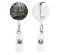 Running Monkey Retractable Badge Reel - Personalized ID Name Badge Holder with Lanyard Cute Badges Reel Holder Round Nurse Doctor Name Tag Badges Clip for Work