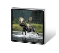 Running Moose In Water Square Badge Pin Metal Memorial Brooch Button Lapel Pins for Backpack Wedding