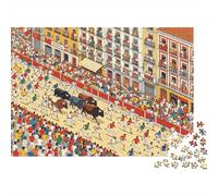 Running of The Bulls Jigsaw Puzzles 1000Pc Recycled Material Crazy Spain Puzzles for Elderly Puzzle Game Props Interesting Family Game Props for Adults 38x26cm/1000pcs