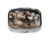 Running of The Horses Square Pill Storage Box, Travel Portable Mini Pill Box, Vitamin Medicine Storage Box (2 Compartment Pill Box)