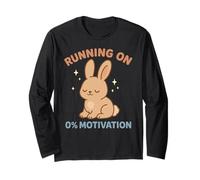 Running On 0% Motivation Funny Lazy Bunny Rabbit Cozy Apathy Long Sleeve T-Shirt
