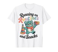 Running On Autism Routines and Snacks Bear Funny Autistic T-Shirt