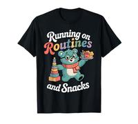 Running On Autism Routines and Snacks Bear Funny Autistic T-Shirt