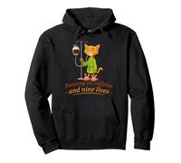 Running on caffeine and nine lives, Funny Cat-Coffee meme Pullover Hoodie