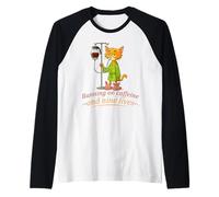 Running on Caffeine and Nine Lives, Funny Cat-Coffee Meme Raglan Baseball Tee