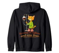 Running on caffeine and nine lives, Funny Cat-Coffee meme Zip Hoodie