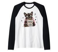 Running On Coffee and Chaos French Bulldog Raglan Baseball Tee