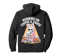 Running on Coffee & Chaos Skeleton Halloween Mom Pullover Hoodie