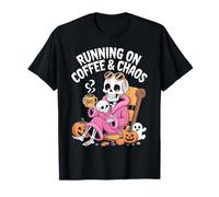 Running on Coffee & Chaos Skeleton Halloween Mom T-Shirt