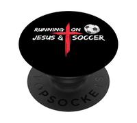Running On Jesus & Soccer Christian Religious Church & Jesus PopSockets Adhesive PopGrip
