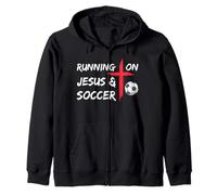 Running On Jesus & Soccer Christian Religious Church & Jesus Zip Hoodie