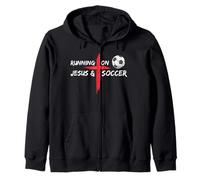 Running On Jesus & Soccer Christian Religious Church & Jesus Zip Hoodie