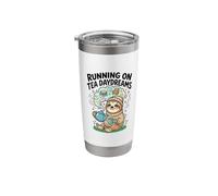 Running On Tea Daydreams Bookish Sloth Cute Stainless Steel Insulated Tumbler