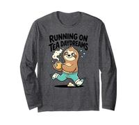 Running On Tea Daydreams Jogging Sloth Humor Cute Long Sleeve T-Shirt