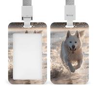Running on The Beach Retractable ID Badge Holder with Lanyard - Vertical Badge Reel,Keychain Clip,Name Tag Id Card Holder Protector for Nurse Officer Teacher Security Staff Women Men