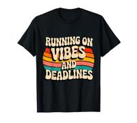 Running On Vibes and Deadlines Retro Aesthetic Tee T-Shirt