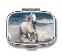 Running Pill Box with 2 Compartments, Portable Pill Box with Mirror, Square Metal Pill Box, Medicine Box, Medicine Box, Vitamin Oil