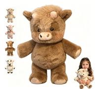 Running Plushies, Soft Cute Running Pink Highland Cow Plush, Interactive Moving Legs Stuffed Animals for Stress Relief for Decor Gift Desk Companion (C-Brown Highland Cow, 17.7IN)