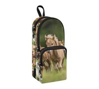 Running Ponies with Foals Pencil Case, Big Capacity Pen Bag with Compartment Students Schoolbag Shape Stationery Organizer Pencil Pouch Marker Case for School Office Work