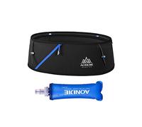 Running Pouch Belt Waist Pack Fanny Bag with 250ml Soft Water Bottle, Bounce Free Fashion Workout Jogging Travelling Money Pocket Belt for Women, Black, M-L, Running