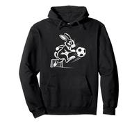 Running Rabbit Kicking A Soccer Ball Cutting Through Air Pullover Hoodie