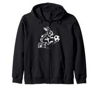 Running Rabbit Kicking A Soccer Ball Cutting Through Air Zip Hoodie