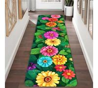 Running Rug for Hallway,80x200cm Modern Colorful Floral Green Leaf Print Rug, Non-Slip, Washable Butterfly Insect Plant Kitchen Long Rugs, Beautiful Floral Carpet for Living Rooms and Bedrooms