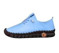 Running Shoes Stitching Single Shoes Comfortable Flat Tie Mom Shoes Wide Fatty Feet Bottom Soft Sole Soft Casual Women's Shoes Shallow (Light Blue, 6.5)