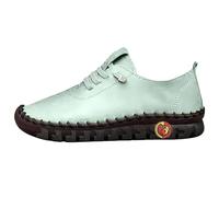 Running Shoes Stitching Single Shoes Comfortable Flat Tie Mom Shoes Wide Fatty Feet Bottom Soft Sole Soft Casual Women's Shoes Shallow (Mint Green, 5)