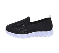 Running Shoes Women's Mesh Hollow Out Breathable Sports Shoes Flat Sole Plain Casual Shoes Lightweight Walking Shoes Slip On Trainers Round Toe Everyday Work Commute Work Shoes, Black (black 1), 8 UK
