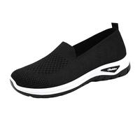 Running Shoes Women's Mesh Hollow Out Breathable Sports Shoes Flat Sole Plain Casual Shoes Lightweight Walking Shoes Slip On Trainers Round Toe Everyday Work Commute Work Shoes, black, 9 UK