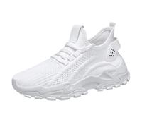 Running Shoes,Womens Orthopedic Trainers,Spring and Summer Fly Weaving Hollow Colorblocking Upper Metal Chain Slope Heel Casual (White, 4)_Lyi