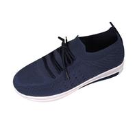 Running Shoes Women's Platform Flat Sports Shoes Mesh Breathable Elevate Shoes Thick Floor Lift Trainers Leisure Lace-Up Shoes Lightweight Soft Sole Walking Shoes Fashionable Outdoor Shoes, darkblue