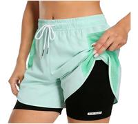 Running Short Women Women's 2 in 1 Running Shorts Drawstring Elastic Waist Double Layer Liner Workout Shorts Athletic Gym Yoga Short L Green
