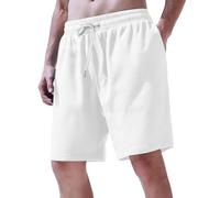 Running Shorts Men Comfortable Breathable Jogger Short Plain Lightweight Pants with Pocket Elasticated Waist Drawstring Half Pant Loose Fit Summer Short Solid Color Training Halfpants White