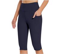 Running Shorts Womens 2 in 1 - Knee Length Cycling Shorts Women Plus Size Soft Comfort Gym Shorts Women Womens Stretch Tights Summer Shorts Elasticated Waist Ladies Cycling Shorts with Pockets Navy