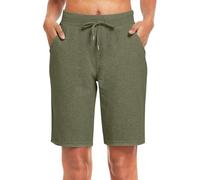 Running Shorts Womens Gym Shorts with Pockets Knee Length Long Summer Clothes Womens Running with Pockets 22-24 Women Cycling Yoga Culottes for Women Ladies Linen Short Plus Size Army Green