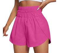 Running Shorts Womens High Waisted, Women's Athletic Gym Workout Pants Breathable Quick Dry Sports Cycling Workout Activewear Stretchy Yoga Sports Solid Pants Lounge Wear Sportwear Hot Pink