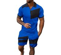 Running Sports Activewear for Men Tracksuits Set Men's Digital Printed Casual Sport Lapel Short Sleeved Zipper Shorts Set Fashion Sweatsuits (Black, XL)