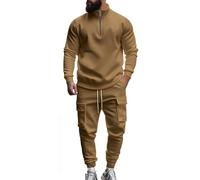 Running Sports Activewear for Men Tracksuits Set Men's Spring and Autumn Winter Long Sleeved Corduroy Solid Color Patch Top Sweatpants Casual Loose Suit Outdoor Sweatsuits Clothing (Coffee, XXL)