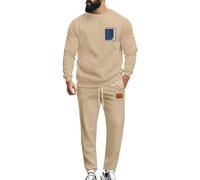 Running Sports Activewear for Men Tracksuits Set Sports Suit Men's Clothing Knitted Sweater Two Piece Set Casual and Fashionable Fashion Sweatsuits (Khaki, XXL)